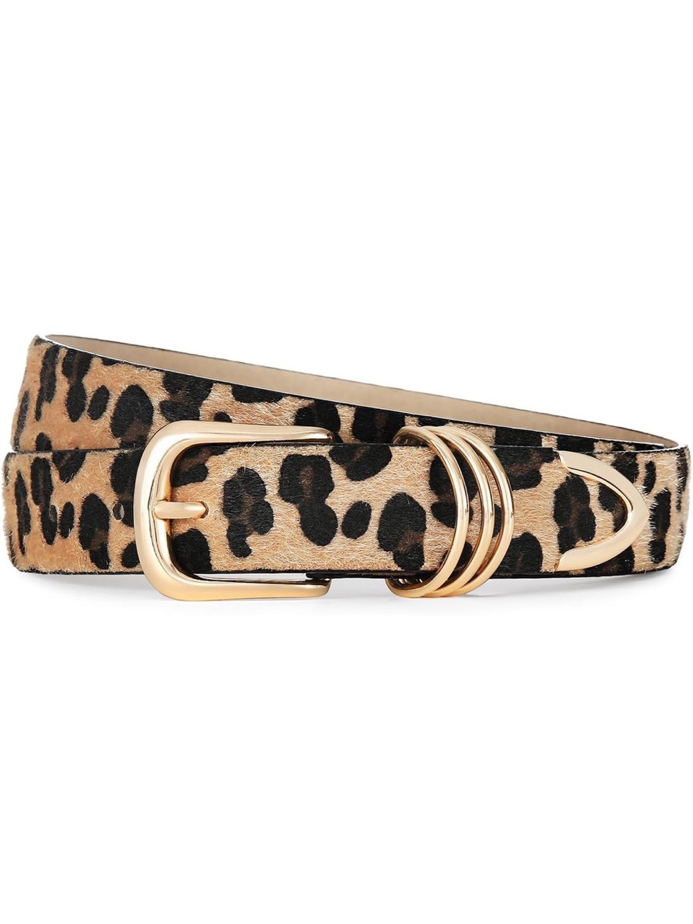 Women Leopard Print Belt Gold Buckle Animal Print Waist Belt Faux Leather